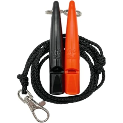 Image of ACME Dog Whistle No. 210.5 with Band Double Pack 2 Whistles Including Bands Ideal for Recall Loud and Far reaching (Black + DG Orange)