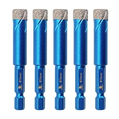 Image of Diamond Drill Bit 10mm,BRSCHNITT 5pcs/pack 3/8 Inch Hole Saw for Porcelain Tile Ceramic Stone Granite Marble,Hex Shank Dry Drilling Core Set