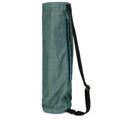 Image of Yoga Studio Organic Cotton Two Toned Mat Bag with Adjustable Shoulder Strap and Pocket (Teal)