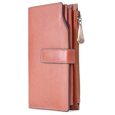 Image of Catwalk Collection Handbags Ladies Large Leather Purse Women&#039;s 20 Credit Card Wallet with Phone &amp; Coin Pocket RFID Stella Tan