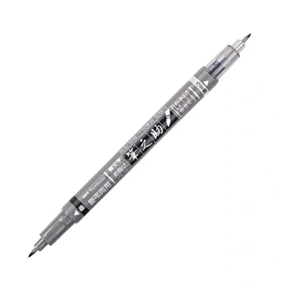Image of Tombow WS TBS Fudenosuke Twin Tip Marker Pen Black/Grey