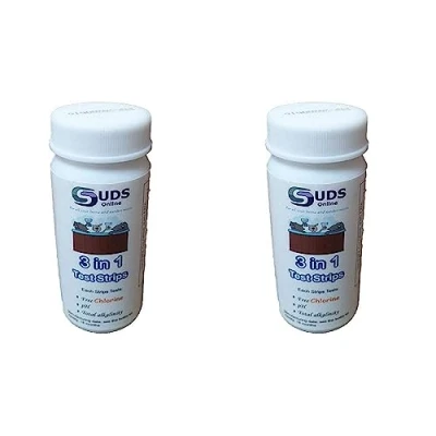 Image of SUDS ONLINE 3 in 1 20 Chlorine Test Strips for Swimming Pools Spas &amp; Hot Tubs Free Chlorine, pH TA (100)