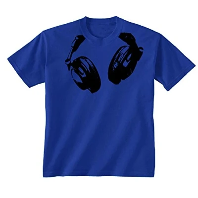 Image of Flip Youth Kids Childrens Headphones Novelty DJ Music T Shirt Royal Blue 12 13 Years (XL)