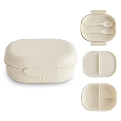 Image of Mushie Lunchbox Children&#039;s Lunch Box Snack for Kindergarten and School Divider &amp; Compartments with Lockable Lids Includes 1x Set of Cutlery Fork Spoon (Ivory)