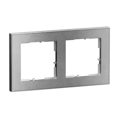 Image of LEGRAND, Seano+ 765392 Double Frame with Real Material Surface, Halogen Free Thermoplastic, Sustainable Production and Packaging, Colour: Brushed Steel,