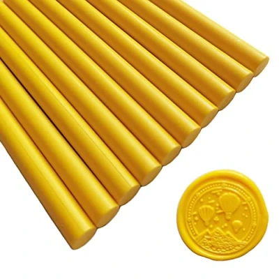 Image of 10 Pieces Yellow Sealing Wax Sticks for Seal Stamp, AMTOL Glue Gun,Great Wedding Invitations, Wine Packages,Cards Envelopes, Gift Wrapping. (Medium yellow)