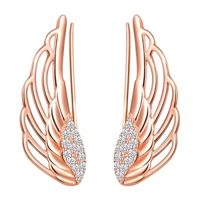 Image of Yumilok 925 Sterling Silver Ear Crawler Earrings for Women Girls Angel Wings Cuff Stud