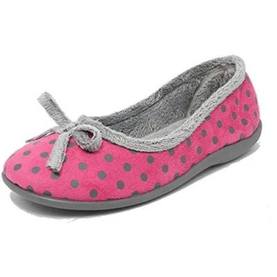 Image of Womens Ladies Memory Foam Fur Velour Polka Dot Slippers Sleepers PINK SIZE 4