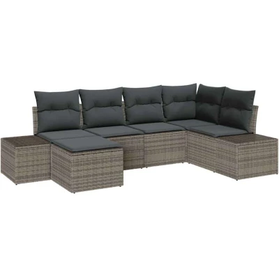 Image of vidaXL 6 Piece Garden Sofa Set with Cushions Grey Poly Rattan
