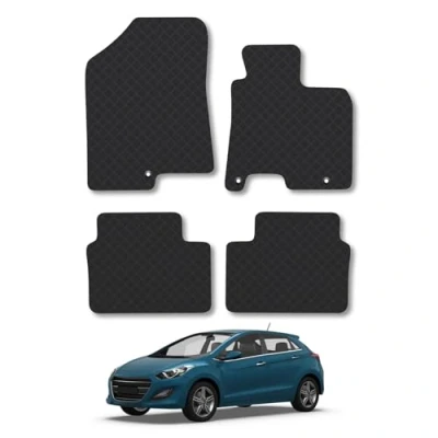Image of 5mm Rubber Car Mats Compatible With Hyundai I30 (2012 2017) Tailored Fit Floor Set Accessory Custom Anti Slip Backing Heavy Duty Waterproof Easy Clean Durable All Weather Full Coverage