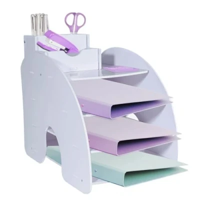 Image of HMXLJJY Letter Tray Organiser, A4 Paper Filing Trays, Office File Tray, Desk Tidy Organizer with Stackable Pen Holder (White)