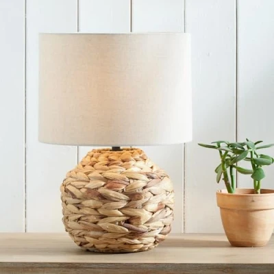Image of Seagrass Table Lamps For Living Room Natural Boho Water Hyacinth Lamp With Cream Shade Bedroom Bedside Neutral Organic Standard (Short: W29xD29xH41cm)