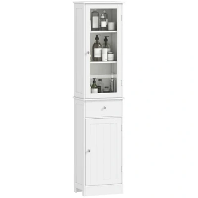 Image of kleankin Bathroom Storage Cabinet with 3 tier Shelf Drawer Door, Floor Free Standing Tall Slim Side Organizer Shelves, White