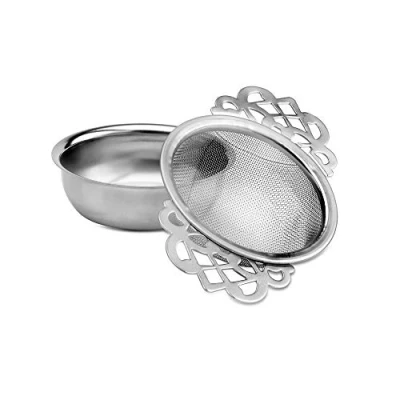 Image of Kilo D13 Stainless Steel Double Arm Strainer with Drip Collector for Loose Leaf Teas, Clear,green,black