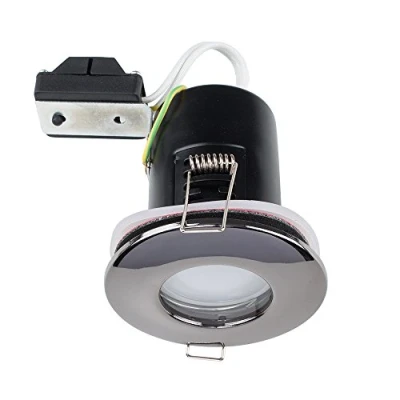 Image of MiniSun Pack of 6 Fire Rated Bathroom/Shower IP65 Black Chrome Domed GU10 Ceiling Downlights