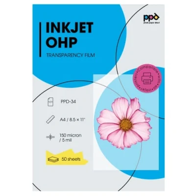 Image of PPD Inkjet Premium Clear OHP Acetate Transparency Film/Screen Print Film Instant Dry A4x50 34 50