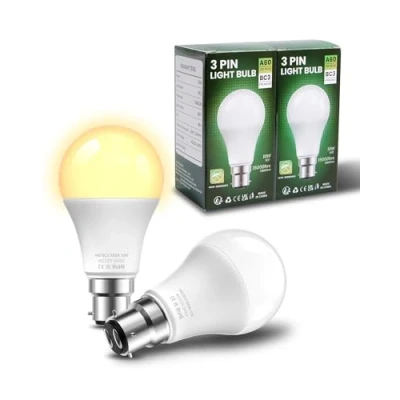 Image of BrightArk BC3 3 Pin Light Bulb LED 10W Energy Saving Bulbs Warm White 3000K Non Dimmable A60 for Ceiling Light, Landing Hallway (2 Pcs)