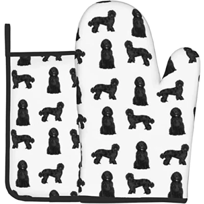 Image of Black Labradoodle Dog Breeds Doodle White Oven Mitts And Pot Holders,Cooking Gloves, Heat Resistant Baking