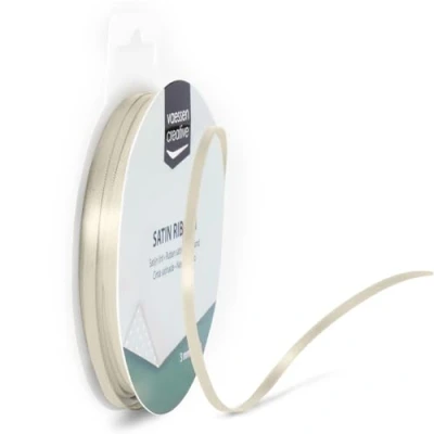 Image of Vaessen Creative Satin Ribbon, Beige, 3mm x 10m, Elegant Shine for Card Making, Scrapbooks, Gift Wrapping and Other Craft Projects, 3 mm