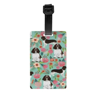 Image of Luggage Tags,PVC Name Tag Travel Suitcase Identifier ID Tags Durable Label,English Springer Spaniel Floral