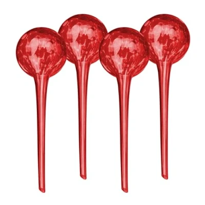 Image of Watering Globes, Set of 4, Glass, xl Size, HxD: 30 x 9 cm, Balls for Automatic Irrigation on Holiday, Red Relaxdays