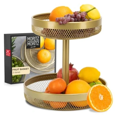 Image of Moritz &amp; Tiered Fruit Basket White Metal 30,5/25 x 30cm Modern Bowl Large Etagere in for Keeping Fruit, Vegetables and Bread