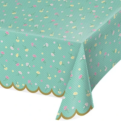 Image of Creative Converting Floral Tea Party Plastic Tablecloth 54&quot; x 102&quot; 1ct