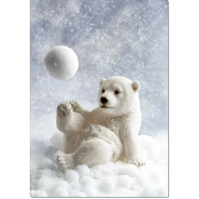 Image of doodlecards Blank Christmas Card Polar Bear and Snowball Medium Size with Plain Envelope