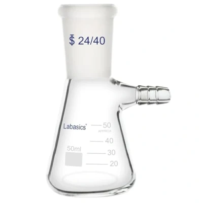 Image of Labasics 50 ml Filtering Flask with 24/40 Standard Taper Joint, High Borosilicate Glass Filter Flask, Bolt Neck Tubulation, 9 mm Hose Interface