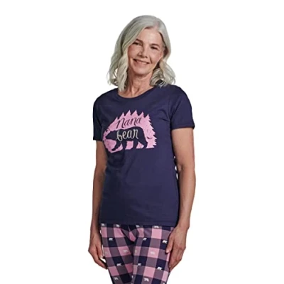 Image of Hatley Women&#039;s Short Sleeve Pyjama Top Pajama Top, Nana Bear, S
