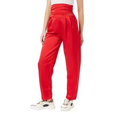 Image of KENDALL &amp; KYLIE Women&#039;s K&amp;K W HIGH Rise Satin Loose Pants KKW3712005, Bloody RED, XL