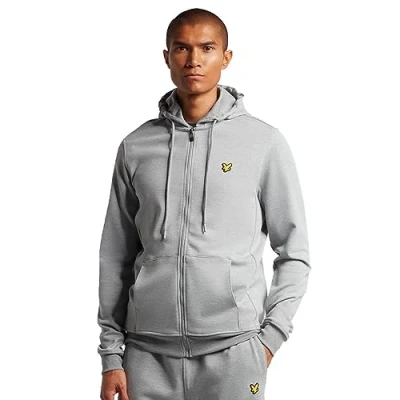 Image of Lyle &amp; Scott Mens Sports Full Zip Fly Fleece Hoodie in Grey viscose Size Large