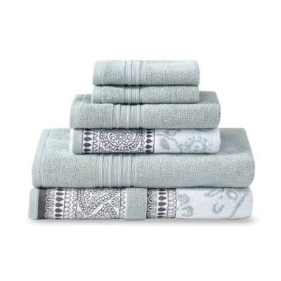 Image of Modern Threads 6 Piece Set, 2 Bath Towels, Hand Washcloths Yarn Dyed Jacquard/Solid Towel Set Ophelia Dark Sage