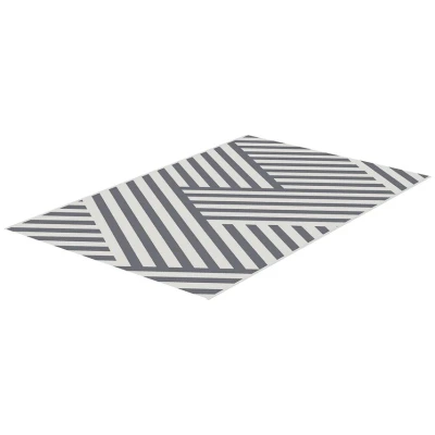 Image of Outsunny Reversible Outdoor Rug with Carry Bag, Waterproof Plastic Straw Mat for Garden, Deck, RV, Picnic, Beach, Camping, 182 x 274cm, Grey and Cream