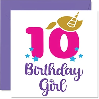 Image of 10th Birthday Card Girl Unicorn Happy 10 Year Old Girl, Girls Cards for Her, 145mm x Greeting Daughter Niece Granddaughter Kid Children