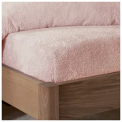 Image of Sleepdown Teddy Fleece Fitted Sheet Plain Thermal Warm Cosy Super Soft Bedsheet Bed Linen King Blush Pink, 5056242841784