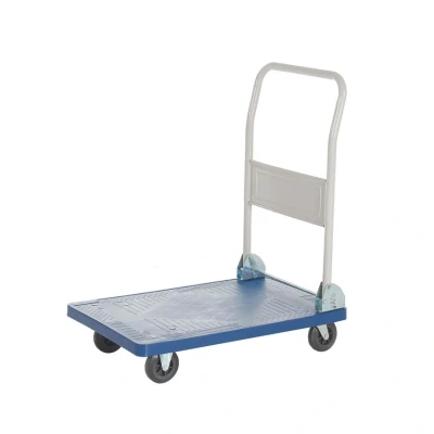 Image of Folding Platform Trolley; 710 x 460 825; Fixed/Swivel Castors; Blue