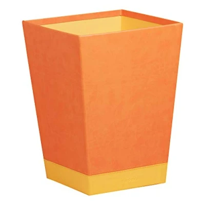 Image of RHODIA 318924C Tangerine Waste Paper Bin 24x24x32 cm Orange Saddle Stitching Faux Leather Exterior Rhodiarama Home Office Collection Organization &amp; Designer Storage
