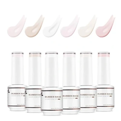 Image of Nicedeco 4 In 1 Rubber Base Gel Set For Nails, Hema Free Nude Rose Pink Sheer Color Nail Polish UV LED Soak Off, Elastic Strengthen Enhance Coat 6pcs x 8ml Kit33
