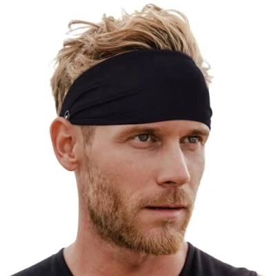 Image of Tough Headwear Sport Headbands for Men Workout Women Running Headband Tennis Athletic Sweatband Black