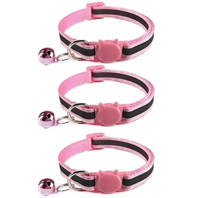 Image of Tafeiya 3x Reflective Design Adjustable Cat Collars More Safety Quick Release Buckle with Bell (Pink)