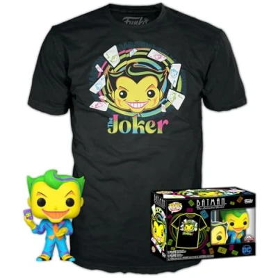 Image of Funko Pop! &amp; Tee: DC Joker (BKLT) Large (L) Comics T Shirt Clothes With Collectable Vinyl Figure Gift Idea Toys and Short Sleeve Top for Adults Unisex Men Women
