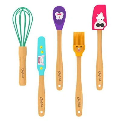 Image of Chefclub Kids Set of 5 Kitchen Utensils For Children Bamboo and Silicone Material