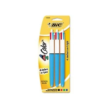 Image of BIC 4 Colour Retractable Multi Ball Point Pen Pack of 3 (BLue, Black, Green, Red)