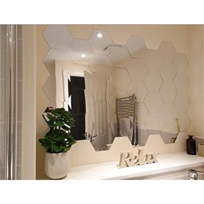 Image of Mirror Wall Stickers Set, Hexagon Removable Art DIY Home Decorative Hexagonal Acrylic Sheet Plastic Tiles for Living Room Bedroom Sofa TV Background Decal Decoration