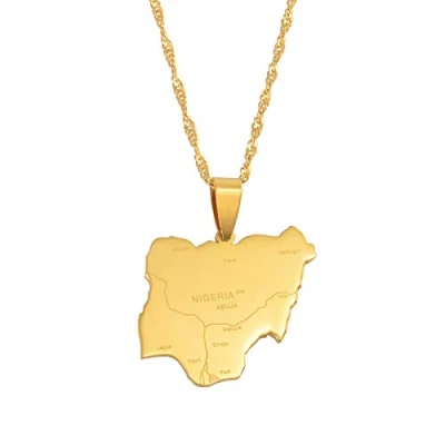Image of LIUZIXI Nigeria Map Pendant Necklaces Hip Hop Charm Friendship Patriotic Jewelry With City Names Africa Nigerians Country Maps For Women Men,Gold