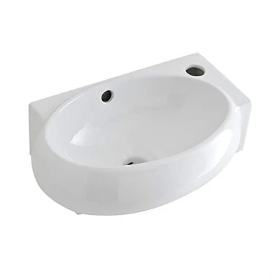 Image of Milano Irwell Modern White Ceramic Oval Wall Hung Corner Bathroom Basin Sink 400mm x 280mm