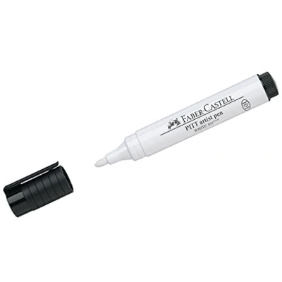 Image of Faber Castell Art &amp; Graphic Pitt Artist Pen Bullet Nib 2.5 India Ink Pen, White, Single For Art, Craft, Drawing, Sketching, Home, School, University, Colouring