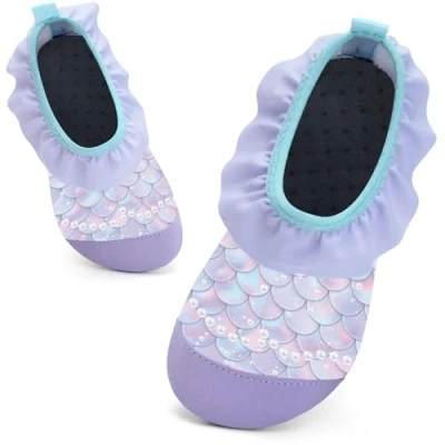 Image of Kids Swim Water Shoes for Girls Toddlers Baby Aqua Socks Quick Dry Pool Beach Barefoot Children（YL Purple 32/33