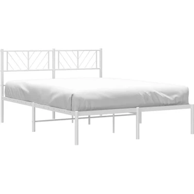 Image of vidaXL Metal Bed Frame without Mattress with Headboard White 150x200cm